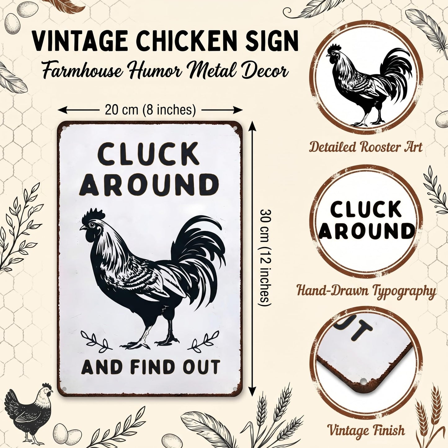 Smilelife Funny Chicken Gifts Chicken Cluck Around and Find Out Tin Sign for Home Farm Chicken Coop Farmhouse Kitchen Garden Decor 8 X 12 Inch (3020)