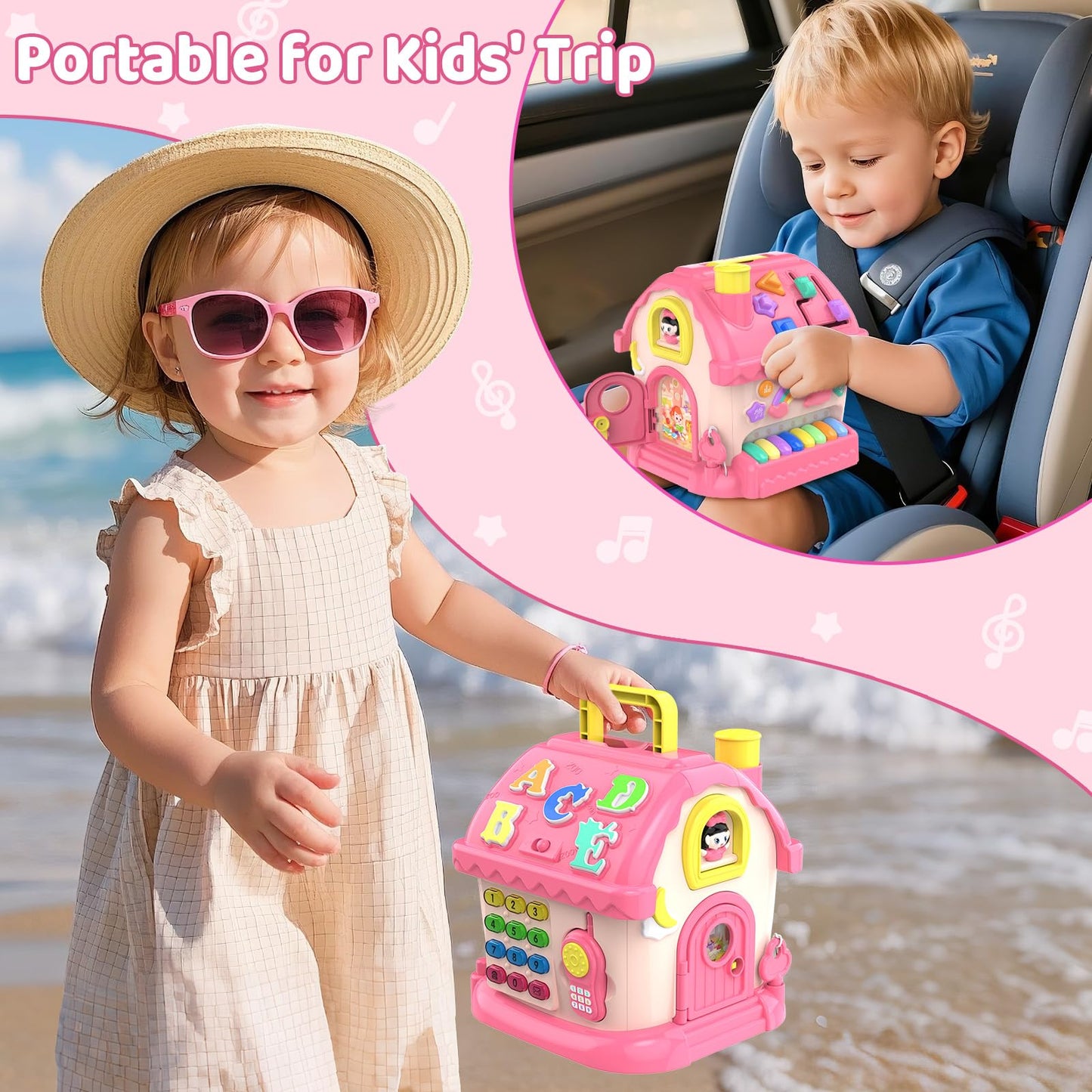 Toddler Toys for 1 Year Old Girl Gifts, 12-in-1 Montessori Musical House Toddler Learning Toys for 1-2, 1st First Birthday Gifts Baby Girl Boy Gift Toys 6-12 12-18 Months, Pink