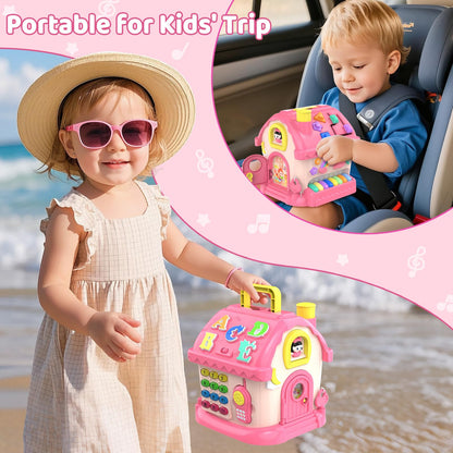 Toddler Toys for 1 Year Old Girl Gifts, 12-in-1 Montessori Musical House Toddler Learning Toys for 1-2, 1st First Birthday Gifts Baby Girl Boy Gift Toys 6-12 12-18 Months, Pink