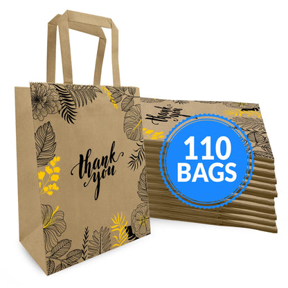 Reli. Paper Bags | 110 Pcs Bulk | 8"x4.5"x10.25" | Paper Thank You Bags | Brown Kraft Handles | Printed Small Thank You Giftbag for Guests | Gifts, Wedding, Merchandise, Business