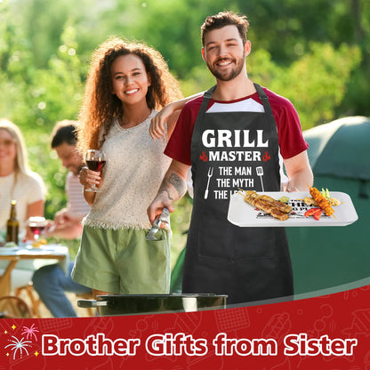 Brother Gifts for Fathers Day Birthday Christmas Valentines Day,Funny BBQ Grilling Platter with Apron Set Gifts for Little Big Adult Brother in Law from Sister, Novelty Grill Aprons for Brothers Men