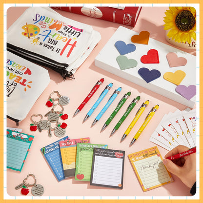 48Pcs Teacher Appreciation Gifts Bulk for Women with Sticky Notes Bookmark Key Chain Makeup Bags Pens Thank You Card Motivational Teacher Gifts Set for Teachers School Graduation Office Supplies