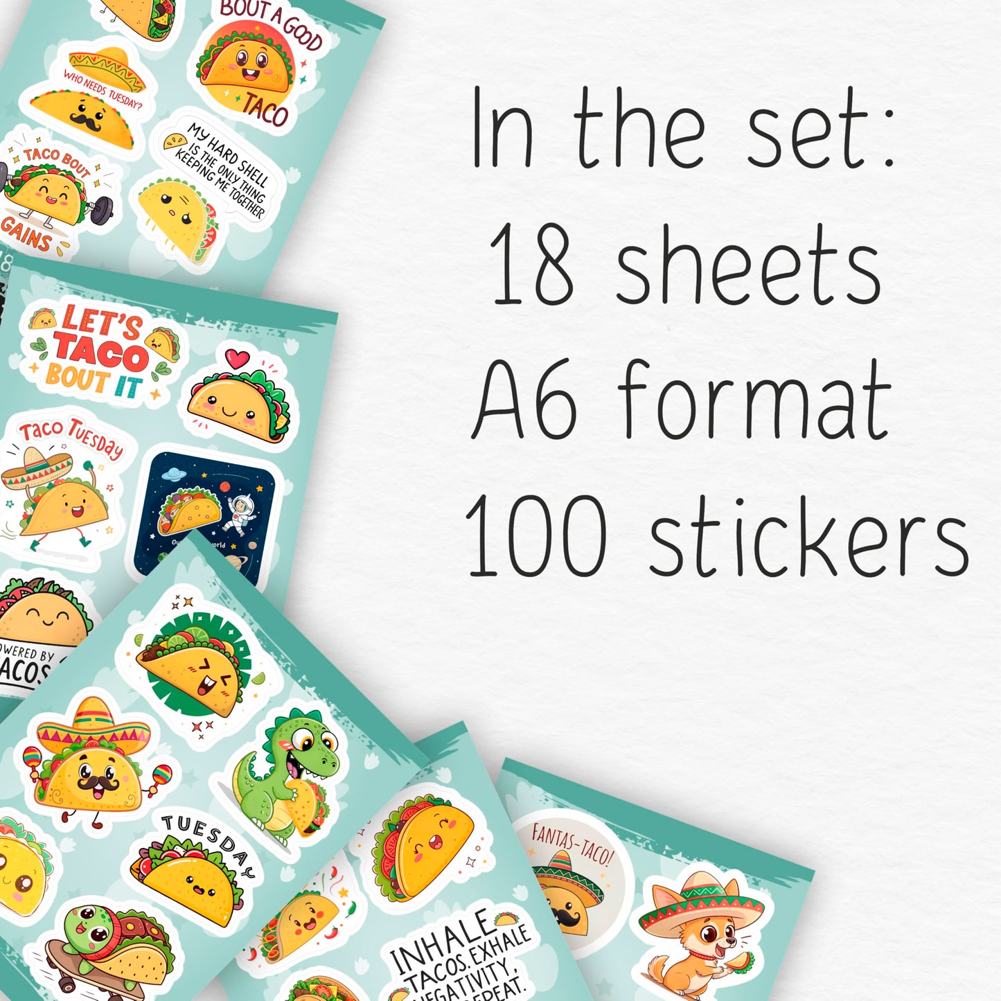 100Pcs Taco Stickers - Taco Party Supplies, Decorations - Food Stickers - Gift for Women & Men