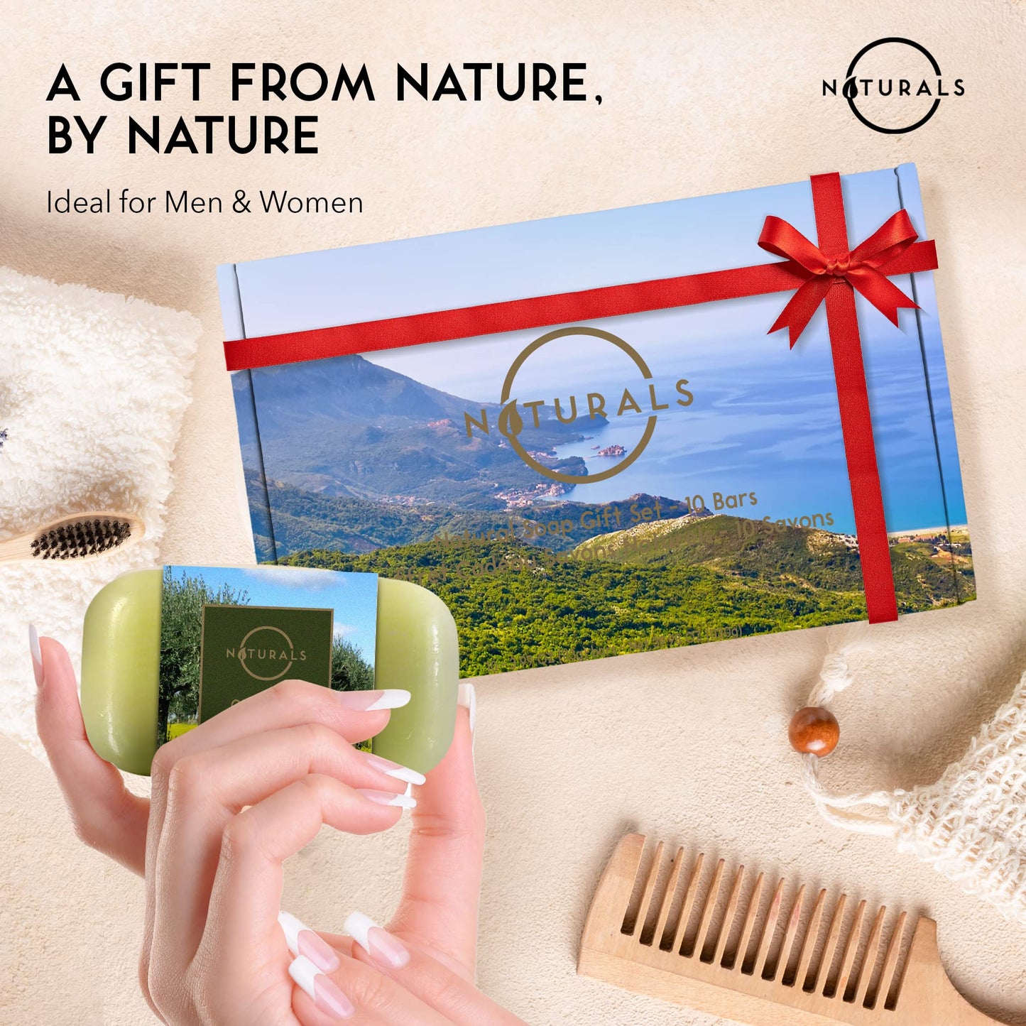 O NATURALS 100% Natural Bar Soap - Gift Set - Organic Ingredients & Essential Oils - Spa Gifts for Women & Men, Body Wash & Face Soap - 10PC Variety Soaps Collection - Mothers Day Gifts