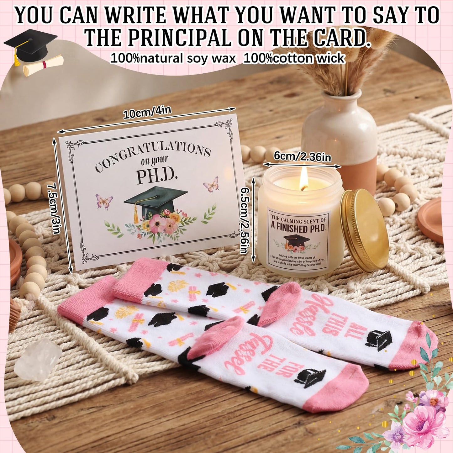 Aliceset 8 Pcs Phd Graduation Gifts for Women It's Dr Actually Gifts for Phd Doctorate Degree Class of 2026 Canvas Tote Bag Tumbler Keychain Makeup Bag Bracelet Greeting Card Scented Candle Socks
