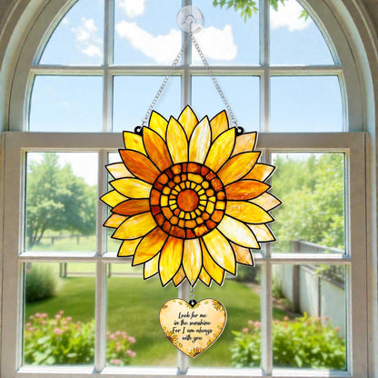 Sunflower Memorial Acrylic Suncatcher with Heart Charm, Memorial Window Hanging, Sympathy Gift for Loss, Remembrance Keepsake, Bereavement Gifts Ideas, Memorial Gifts