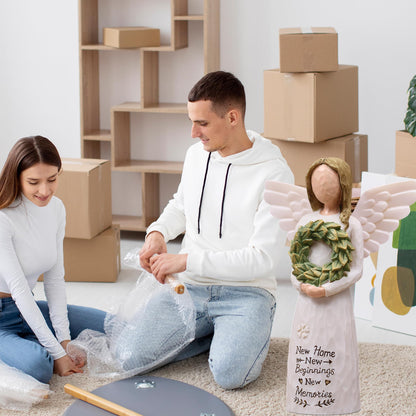 House Warming Gifts New Home Essentials, New Home Gift Ideas for Women Homeowner, Hand-Painted Resin Angel Figurine with Floral Wreath