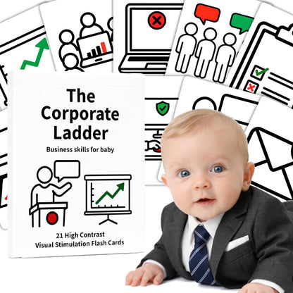 Funny Corporate Baby Gifts – Prepare Your Infant for A High-Powered Business Career - High Contrast Baby Cards for Newborns 0-6 Months – Black and White Visual Stimulation Cards for Tummy Time