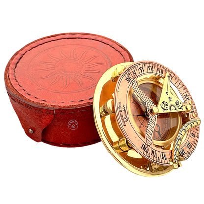 Antique Brass & Copper Sundial Compass, Sundial Clock in Box Gift Sun Clock Ship Replica Watch