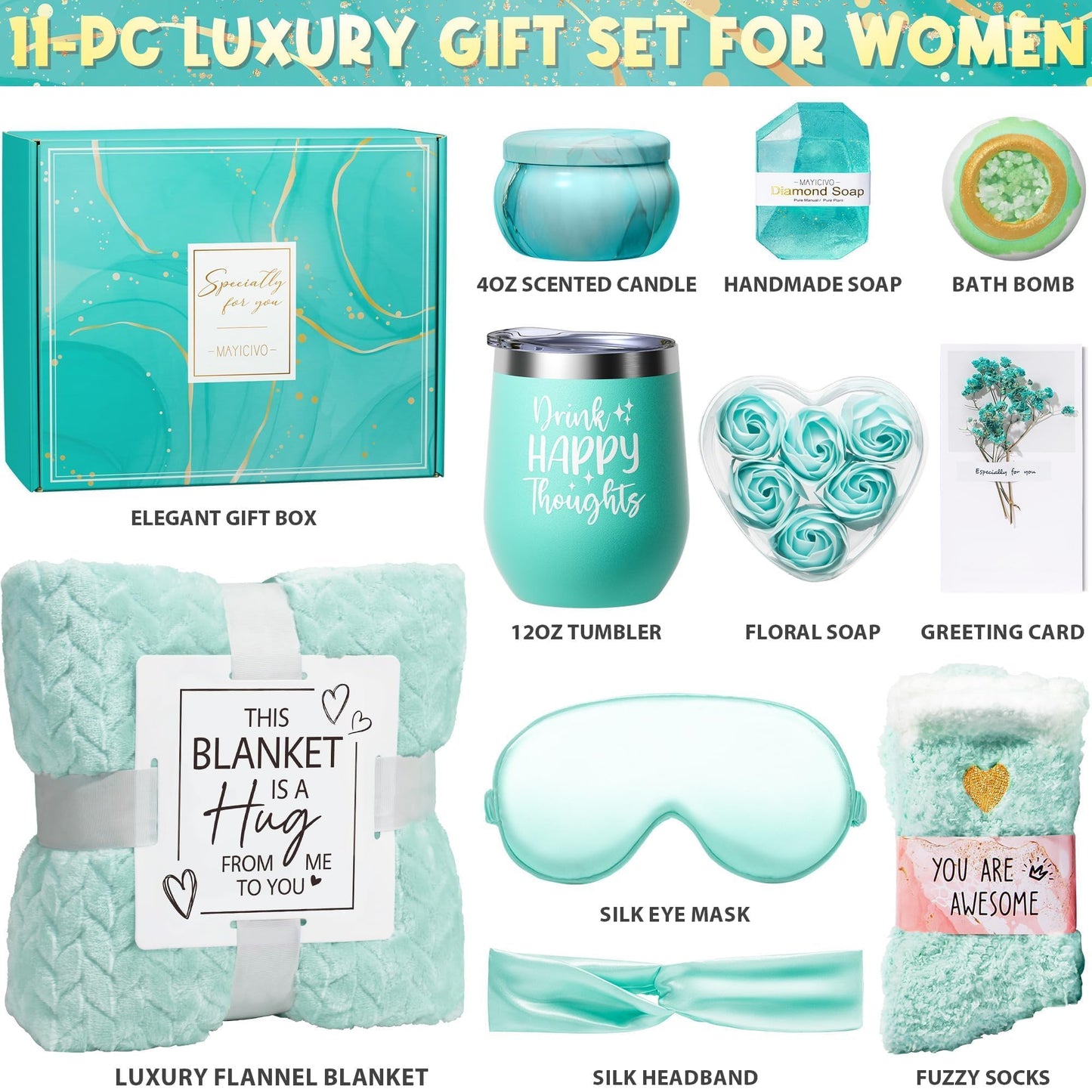 Mothers Day Birthday Gifts for Women Self Care Get Well Soon Gifts, Ocean Relaxing Spa Gift Basket Thinking of You Care Package with Flannel Blanket, Unique Gift for Her Mom Wife Grandma Friend Sister