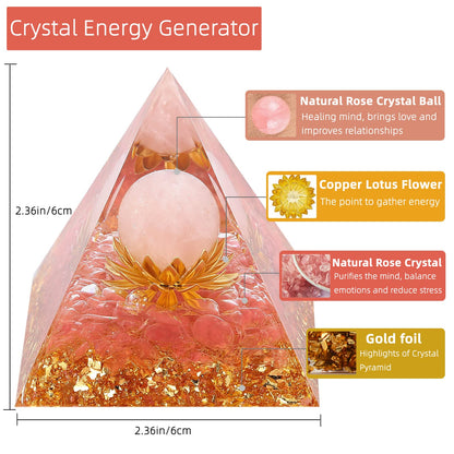 Hopeseed Orgone Pyramid Flower of Life Orgonite Rose Quartz Healing Crystal Pyramid Chakra Reiki Positive Energy Generator for Reduce Stress Promote Relationships and Bring Success Spiritual Gift
