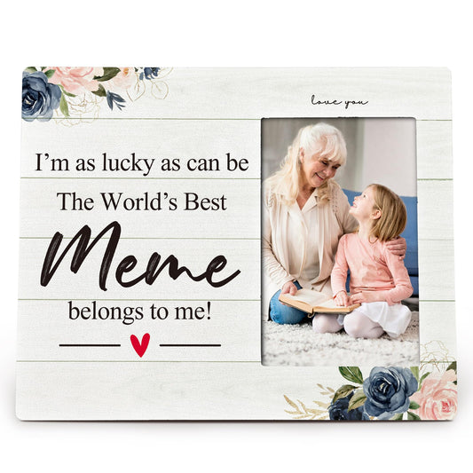 Meme Gifts 4X6 Picture Photo Frames, I Am As Lucky As Can Be The Best Meme Belong To Me Wood Photo Frame, Meme Christmas Birthday Mother’S Day Gifts Picture Frame for Wall Tabletop Display