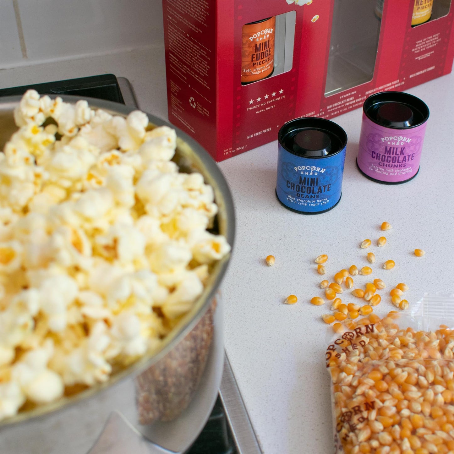 DIY Movie Night Popcorn Toppings Kit, Make Your Own Popcorn, Five Delicious Popcorn Toppings + 500g Popcorn Kernels, Fun for Kids, Adults and Date Night