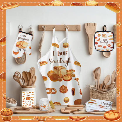 8 Pcs Mothers Day Sourdough Baking Gifts for Women Include Sourdough Bread Apron Towels Oven Mitt Pot Holder Aromatherapy Candle Socks Greeting Card for Bread Bakers Mom Sister Wife Aunt Lover