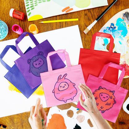 30 Pack Non Woven Party Favor Bags, 9.8'' Small Reusable Kids Tote Bags with Handles, Rainbow Party Favor Goodie Bags for Kids Birthday