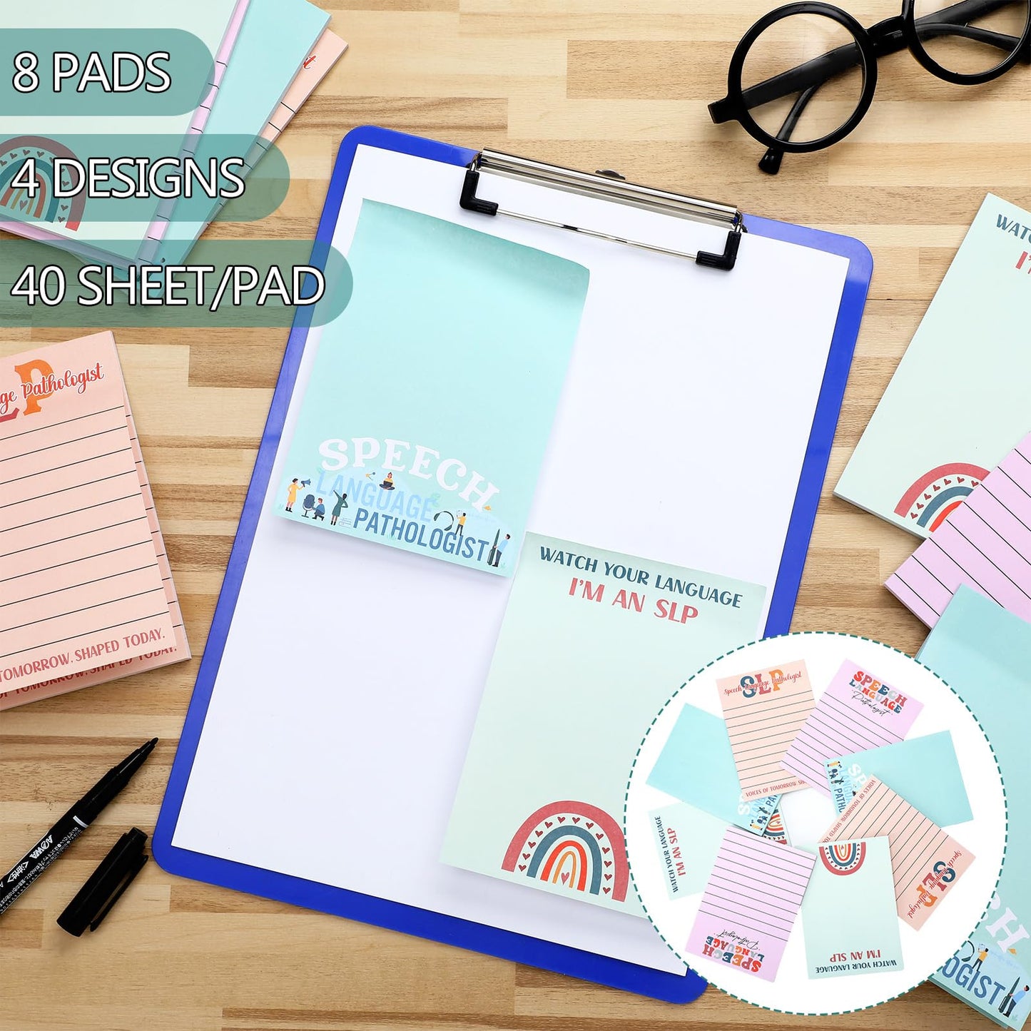Thenshop 8 Pcs 320 Sheets SLP Sticky Notes 3.9 x 5.5 Inches Speech Language Pathologist Cute Motivational SLP Sticky Notes Appreciation Gifts for Speech Language Pathologist Coworkers Office Supplies