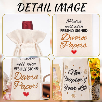 Divorce Gifts for Women Men - New Beginning Pairs Well With Freshly Signed Divorce Papers Wine Gift Bag, Break Up Congratulations for Friends Sisters Family Party Decorations Present Ideas
