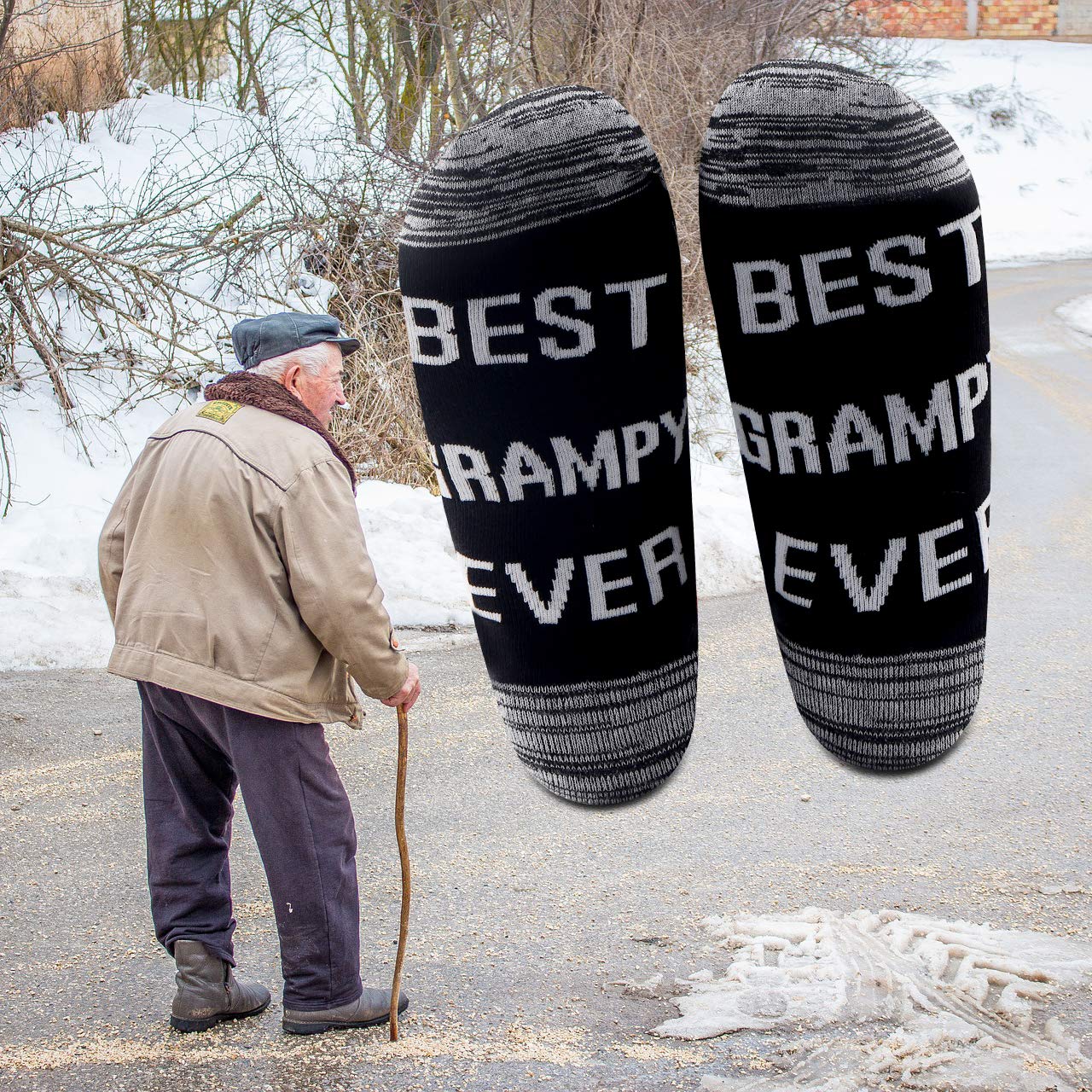 LEVLO 2 Pairs Father's Day Gift Best Grampy Ever Socks Grandpa Gift for Papa Grandfather Men Birthday Present