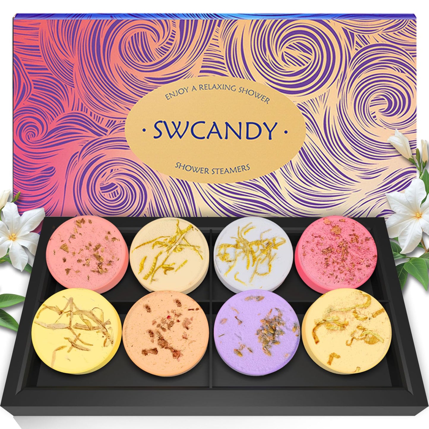 Shower Steamers Aromatherapy SWCANDY 8 Pack Mothers Day Gifts for Mom - Wife, Daughter, Grandma, Women, Sister and Teen Girls Natural Essential Oils Home Spa Self Care Stress Relief Relaxation