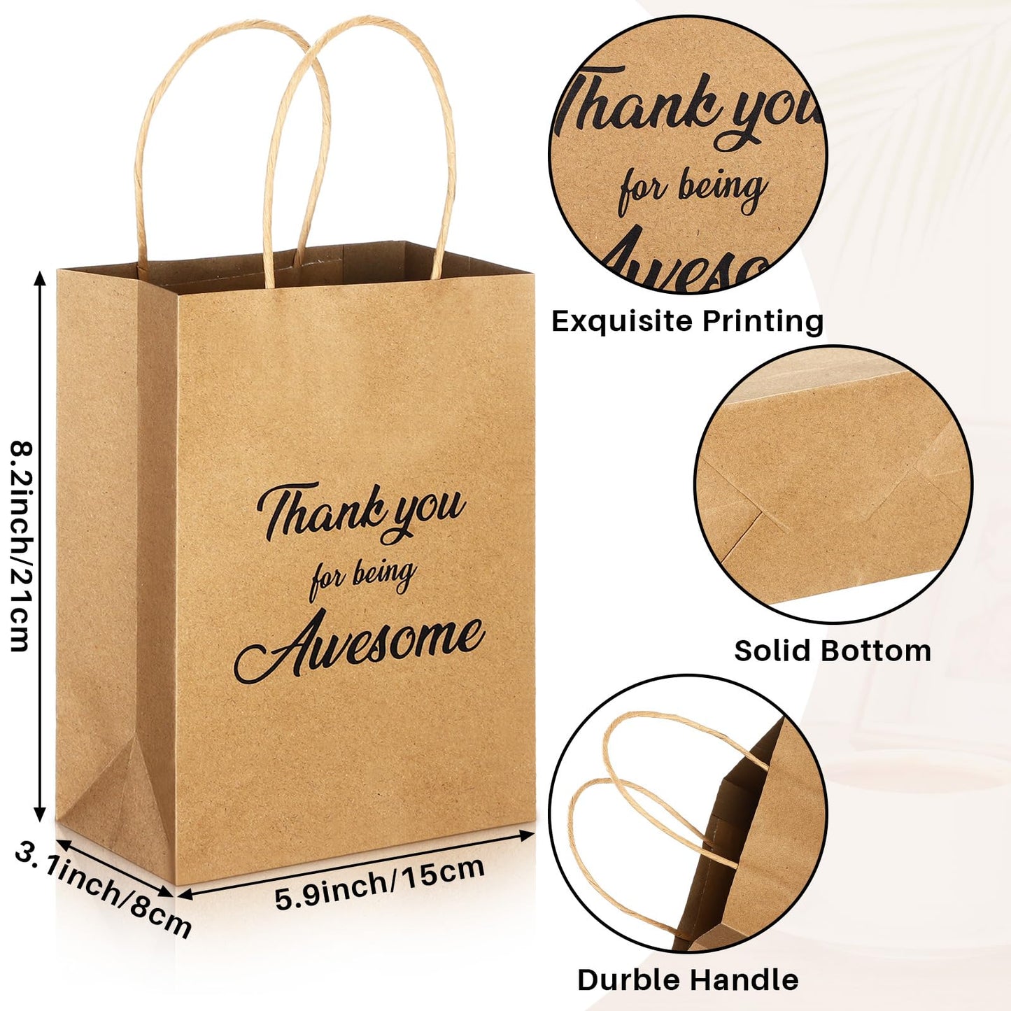 Qilery 18 Pcs Thank You Gift Paper Bags Bulk with Handles for Employee Coworker Colleague Volunteer Teacher Nurse, Appreciation Thank You for Being Awesome Kraft Gift Bags, 5.9 x 3.1 x 8.3 Inches