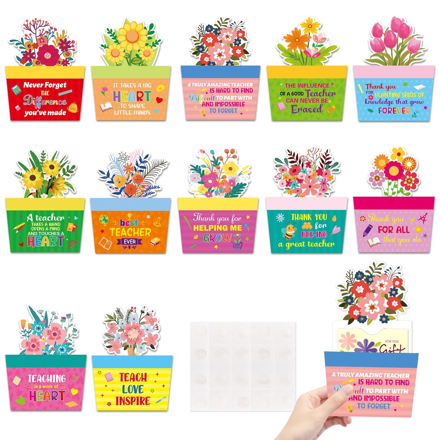 Fancy Land 12 Pcs Teacher Appreciation Gift Card Holders Money Card Sleeves Teacher Appreciation Gifts in Bulk for End of School Year Graduation