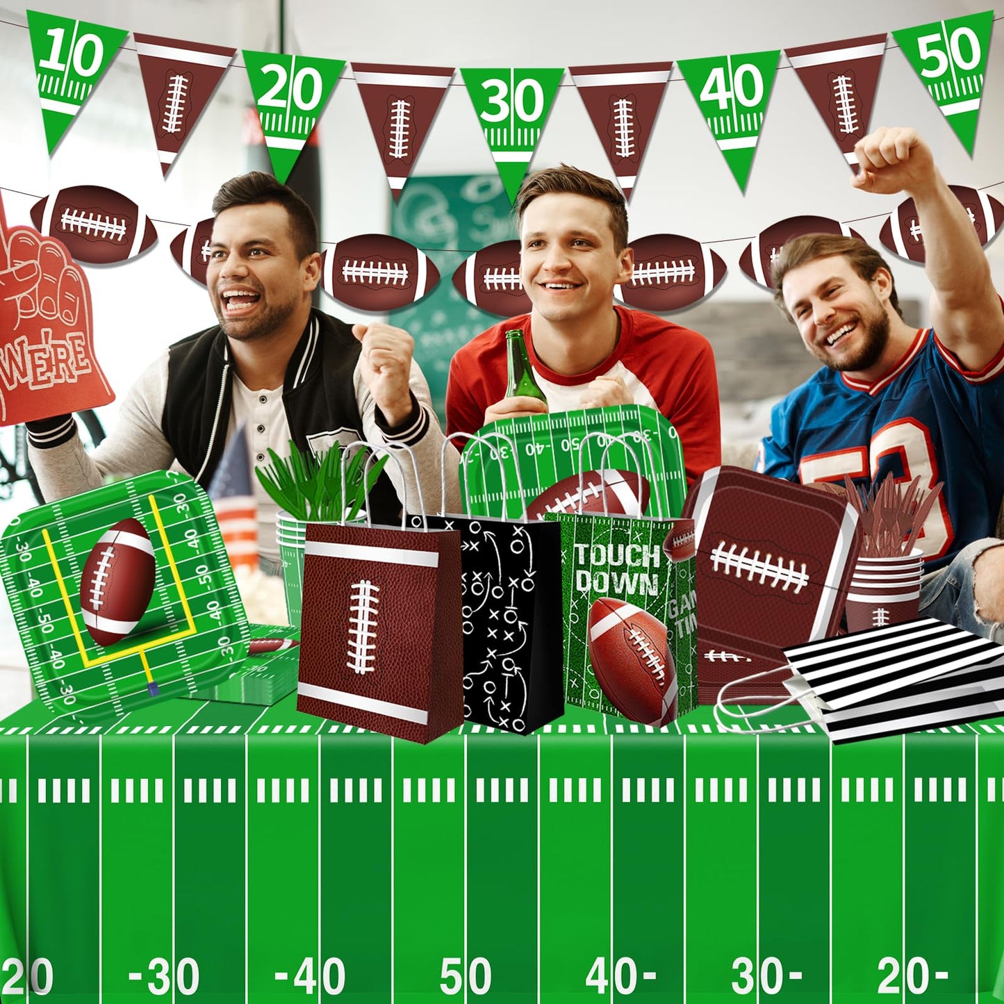 Juweked 12Pcs Football Gift Bags With Handle - Paper Goodie Bags for Snacks, Party Favors, Treats - Touchdown Game Time Party Decor