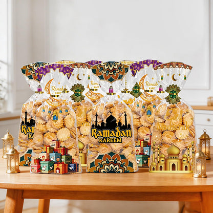 Totelux Eid Mubarak Cellophane Goodie Bags Clear Plastic Bag Ramadan kareem Treat Bags with Ties for Cookies Candy Gift Wrapping Muslim Eid Party Favor Supplies 50PCS