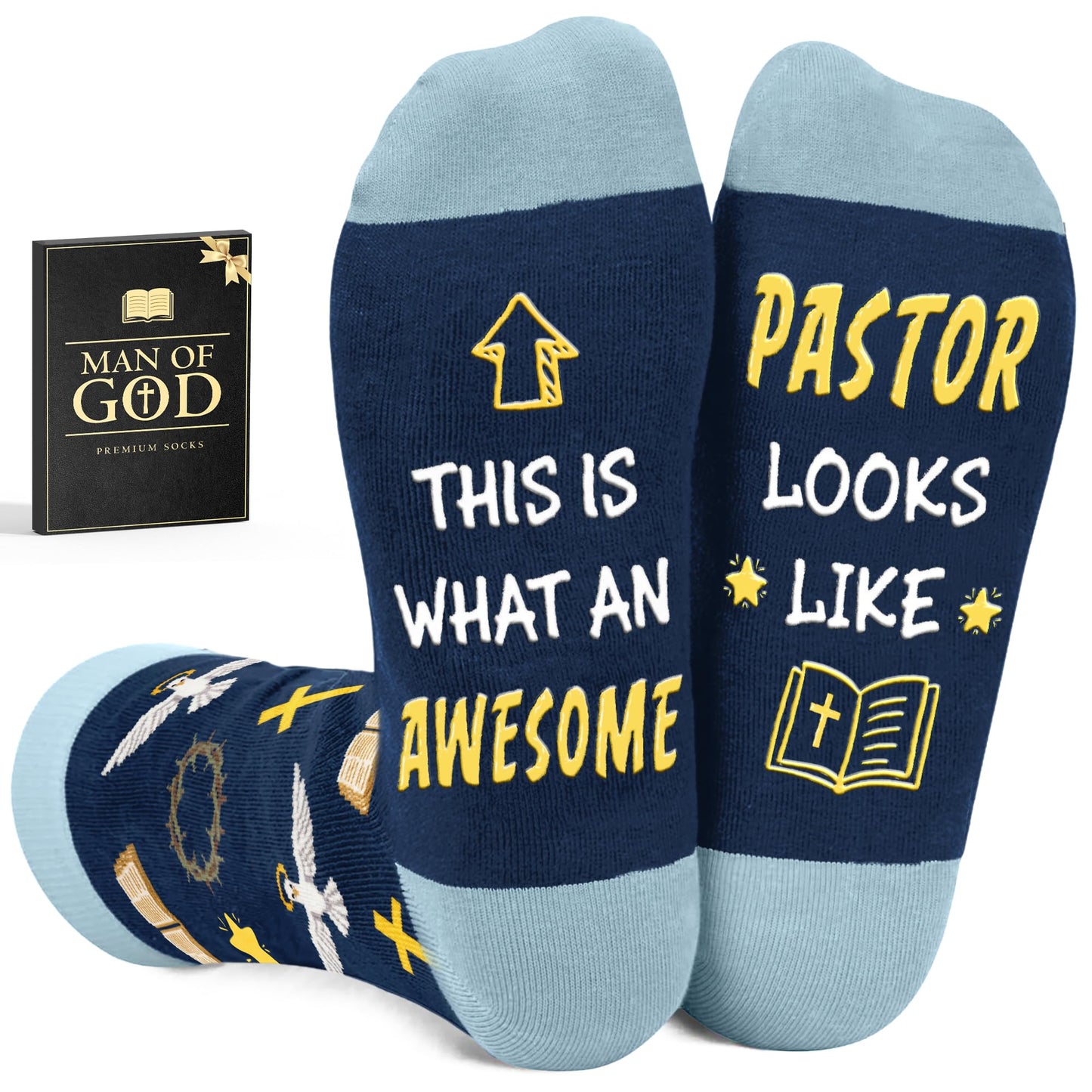 Pastor Appreciation Gifts - Christian Fathers Day Gift for Men, Inspirational Religious Socks for Pastors