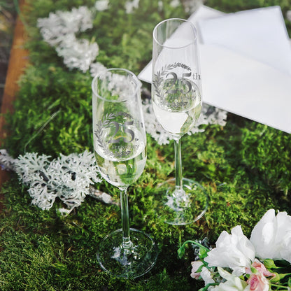 Tom Boy 25th Anniversary Champagne Flutes, Wedding Gifts Anniversary for Couple, 25th Wedding Anniversary Champagne Flutes Glasses Set of 2, Couple gifts, Anniversary 25th Gifts for Parents