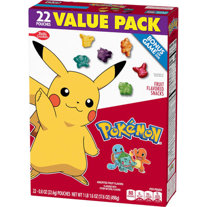 Pokemon Fruit Flavored Snacks, Fat Free and Gluten Free Snacks, 17.6 oz (22 Pouches)