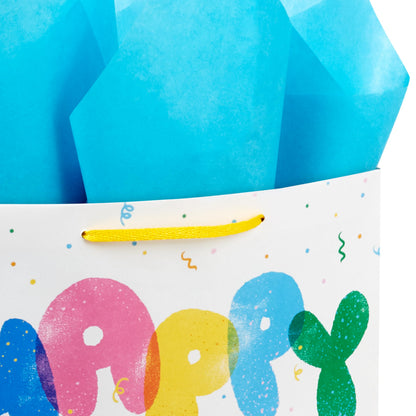 Hallmark 13" Large Gift Bag with Tissue Paper and Card (Happy Bday Balloons) for Kids, Grandchildren, Friend, Coworkers