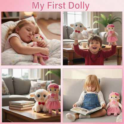 My First Girl Doll Gift - Soft Pricess Doll with Gold Hair for Year Old Baby Girl Sister Girl's Birthday Christmas Newborn Plush Gift for Toddler 12 Inch