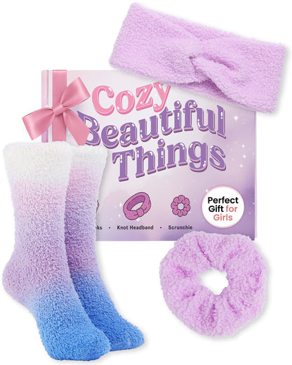 Lily England Cozy Self-Care Gift Set - Teen Girl Gifts Trendy Stuff with Soft Fluffy Socks, Headband & Scrunchie - Gifts, Birthday & Fun Stocking Stuffers for Teen Girls & Tweens