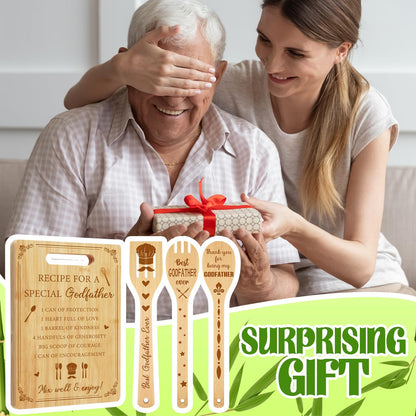 Vesici Godfather Proposal Gifts, Godfather Gifts from Godchild Goddaughter Godson Bamboo Cutting Boards Soup Spoon Spatula for Kitchen Father's Day, Birthday