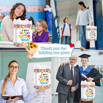 WhatSign Teacher Appreciation Gift Bags - 11.5" Teacher Retirement Gift Bag with Handle Thank You Teachers End of Year Teachers Gifts Wrap Bags with Tissue Paper