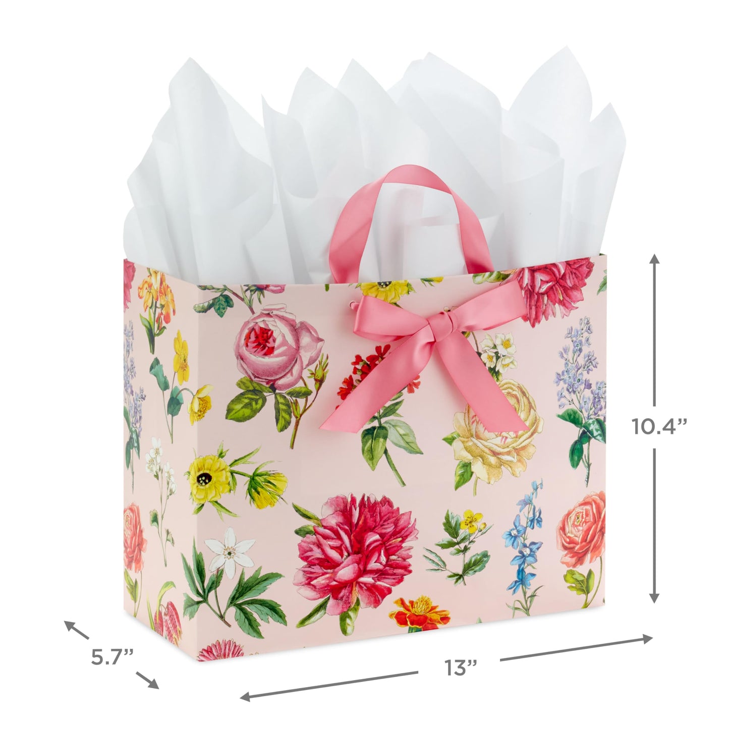 Hallmark 10" Large Mother's Day Gift Bag with Tissue Paper (Vintage Floral with Pink Bow) for Valentine's Day, Easter, Bridal Showers, Graduations, New Moms