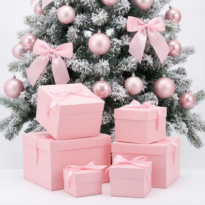 Cholemy 6 Pcs Nesting Gift Boxes with Lid Square Nesting Gift Boxes for Presents Packaging with Ribbon Easter Anniversaries Bridal Shower Birthday Wedding Party Favor(Pink)