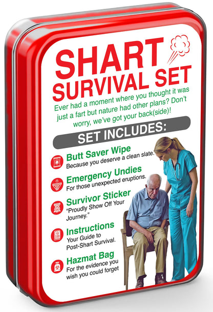 Shart Survival Set - Funny Gag Gift 2026 Friend Gifts Includes Disposable Underwear, Hazmat Bag, Wet Wipe and More! Unique Stocking Suffers for Men Birthday Husband Teens Potty Humor Prank Him Fart