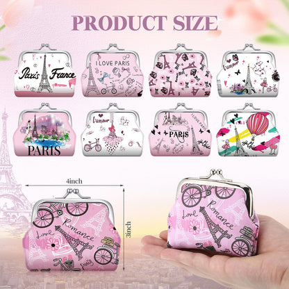 9 Pcs Paris Souvenir Coin Purse Bulk for Women Souvenirs Gifts Change Wallet City Travel Vintage Kiss Lock Change Purses Bulk for Ladies Women Mother Teacher