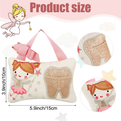 Qunclay Tooth Fairy Pillow with Pocket Kids Keepsake Pouch Tooth Fairy Gifts for Girl and Boy, 3.9 x 5.9 Inches (Sweet)