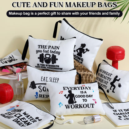 8 Pcs Workout Cosmetic Bags Workout Gifts Funny Sports Lover Gym Gifts Gym Fitness Makeup Bags for Women Body Builder Zipper Pouch for Fitness Bodybuilding Lovers