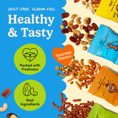 Nuts.com - Nuts and Dried Fruits Snack Box – Gourmet Mix Assortment for Father's Day & Festive Gifts – Package Includes Mixed Nuts, Dried Apricots & Fruits, Trail Mix, Heat Mix and Apple Pie Crunch