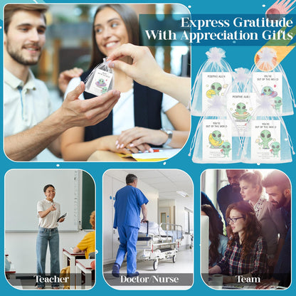 VioraWhite 25 Set Employee Appreciation Gift Alien Party Favors Gifts Bulk Mini Resin Alien Figure Pocket Hug Ufo Space Theme Note Cards Staff Thank You Gift for Coworker Graduation Party