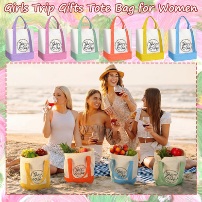 Sadnyy 6 Pcs Girls Trip Gifts for Women Girls Weekend Trip Gifts Mini Canvas Tote Bags Cosmetic Pouch Favors 13" x 11" x 6"