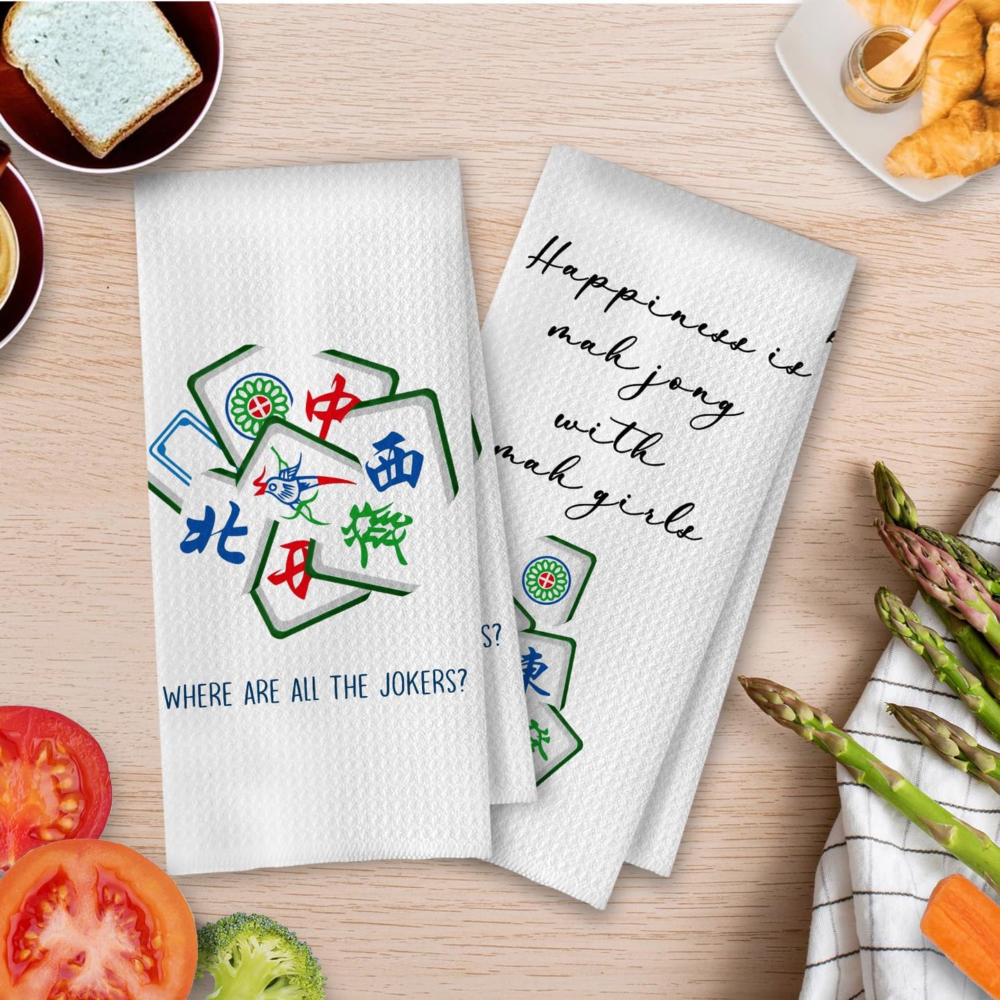 Mahjong Gifts Kitchen Towels Set - Mahjong Decorative Waffle Weave Dish Towels, Hand Towel, Tea Towel, 16x24 Inch Set of 2