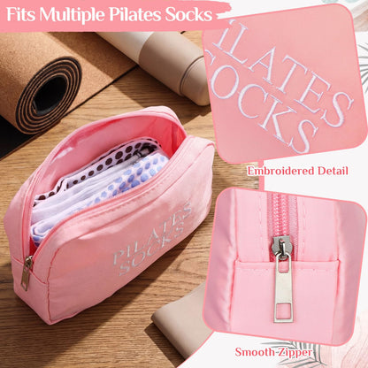 Tallew Pilates Sock Bag for Women Embroidered Nylon Zippered Pouch for Socks Storage 9 x 5'' Pilates Teacher Gift Waterproof Pouch for Pilates' Lovers Birthday Gift Instructor Friends Gym