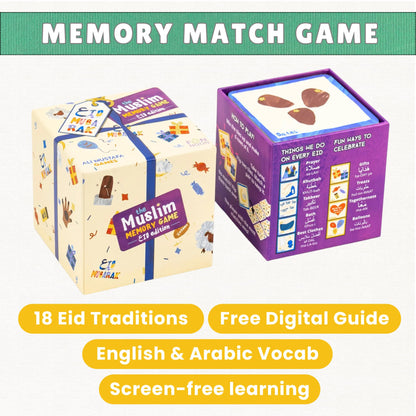 The Muslim Memory Game Eid Edition, Ramadan Gifts for Kids Ages 4-8, Islamic Educational Toy, Eid Gifts for Children, Screen-Free Family Matching Game with Arabic Guide