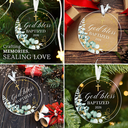 HEXMOZ Baptism Gifts for Boys, Girls, Women, Men, Adults - Christening Gifts for Baby Boys, Girls, Godson, Goddaughter - God Bless Baptized Ornament 2026 - Acrylic Christmas Keepsake Decoration