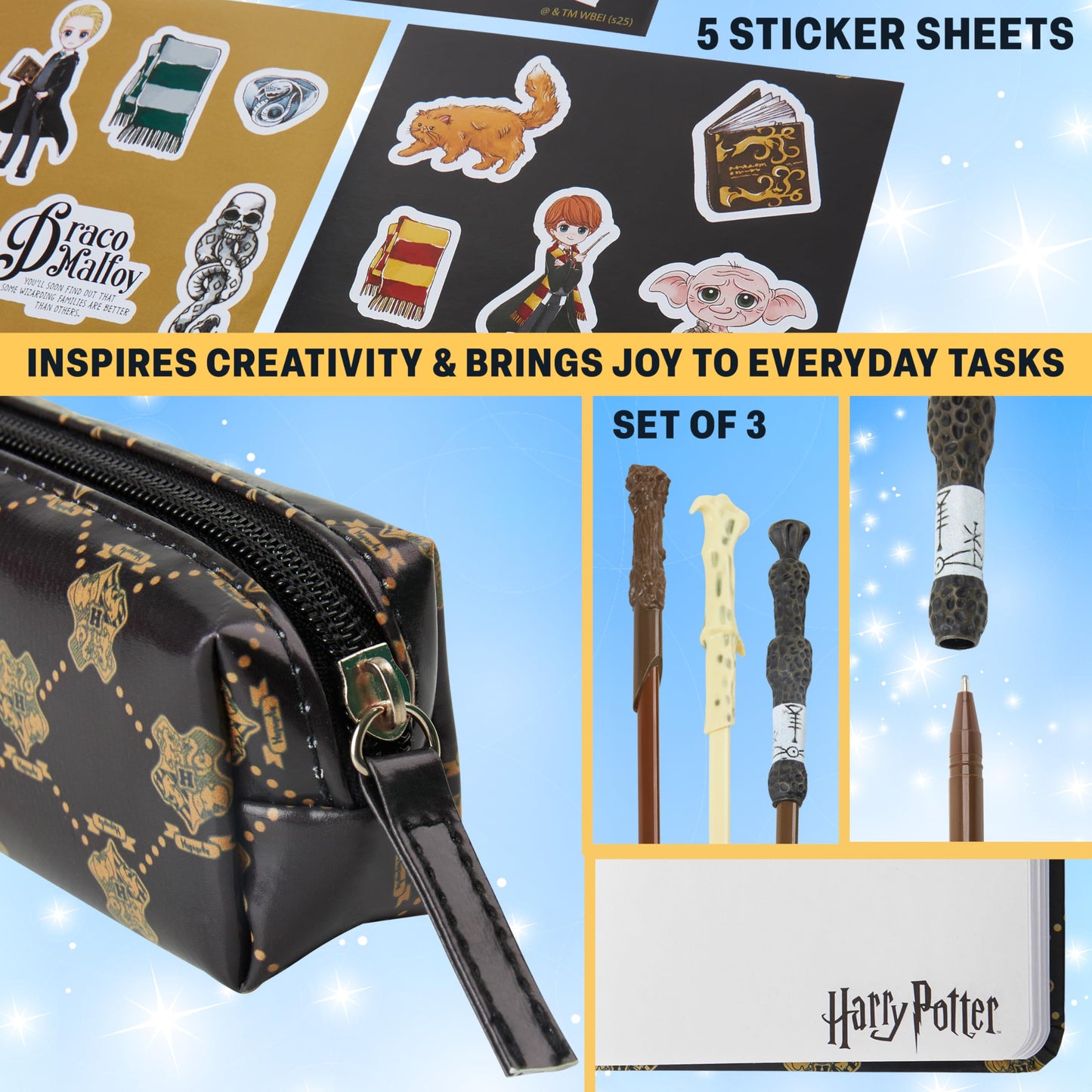 Get Trend Harry Potter Gifts Stationary Set with Cute Notebook Ball Point Wand Pens Pencil Case Stickers Cute Stuff Hogwarts Journal Accessories (Black Harry Potter)