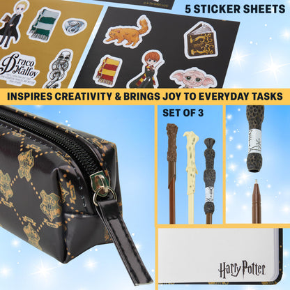 Get Trend Harry Potter Gifts Stationary Set with Cute Notebook Ball Point Wand Pens Pencil Case Stickers Cute Stuff Hogwarts Journal Accessories (Black Harry Potter)